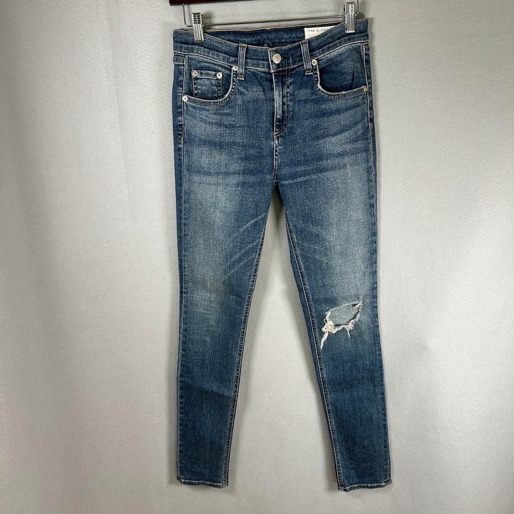 Rag & Bone Skinny Jeans Womens 27 Blue Distressed Medium Wash Denim